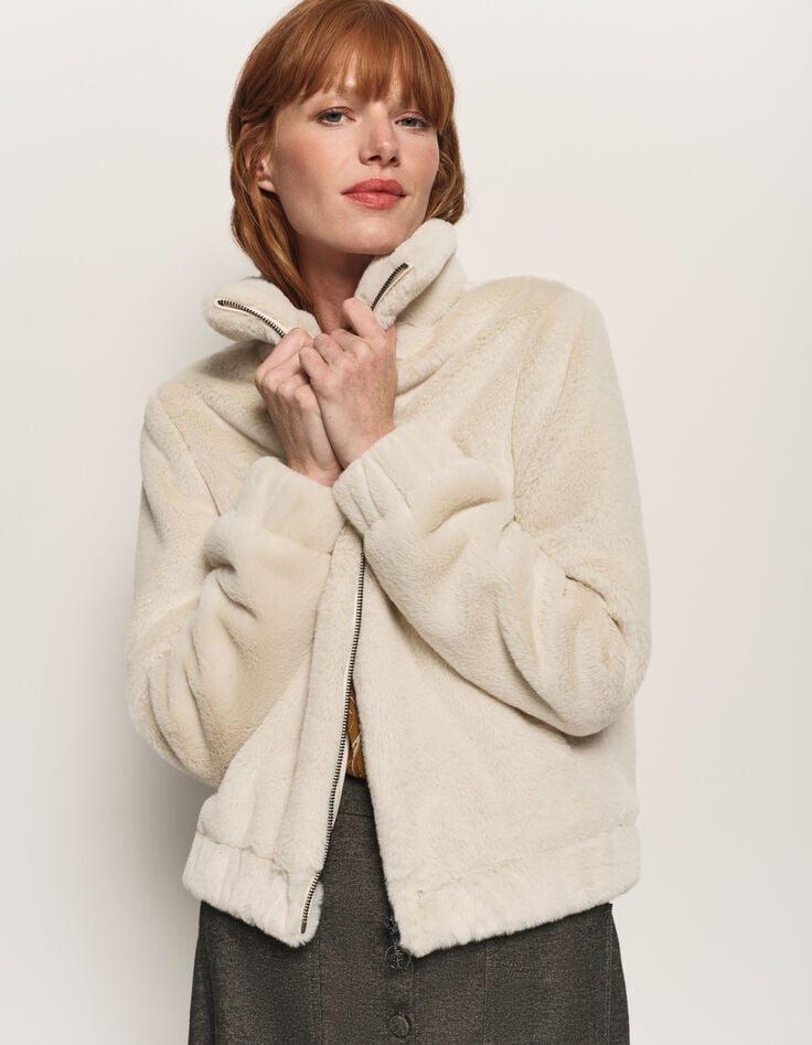 DONNY - Blouson court beige tout doux-2 DONNY - Blouson court beige tout doux-2