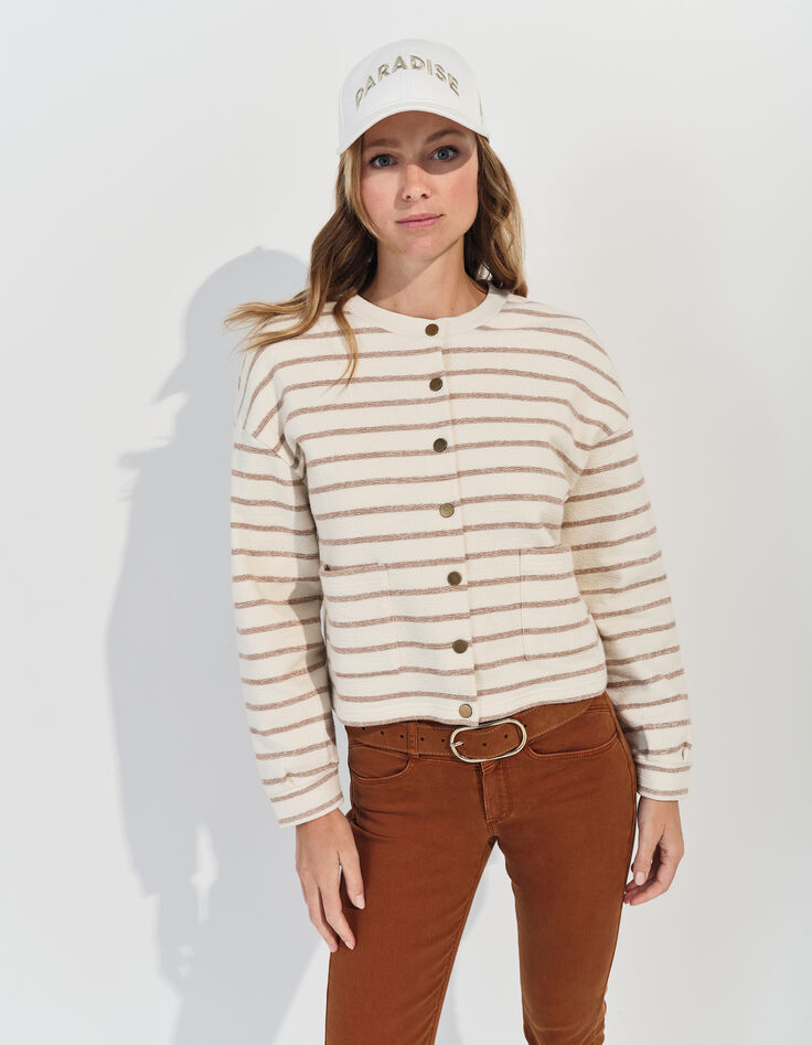 MANNY - Cardigan écru  rayé beige -2