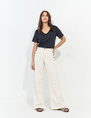MADIAN - T-shirt noir coton bio minimaliste carrés écrus -6