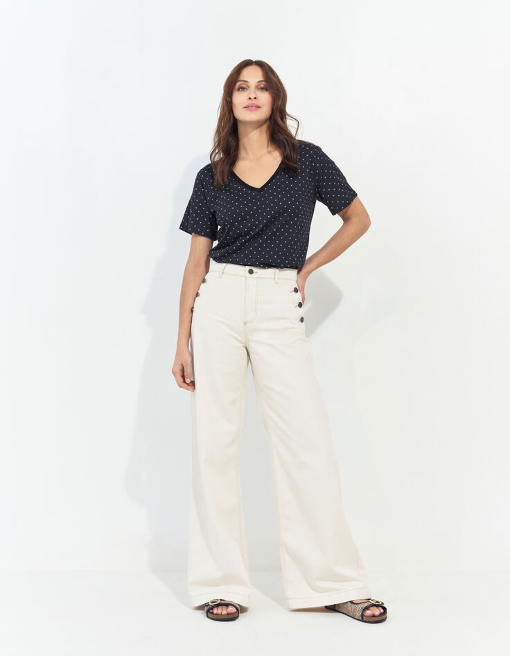 MADIAN - T-shirt noir coton bio minimaliste carrés écrus -6