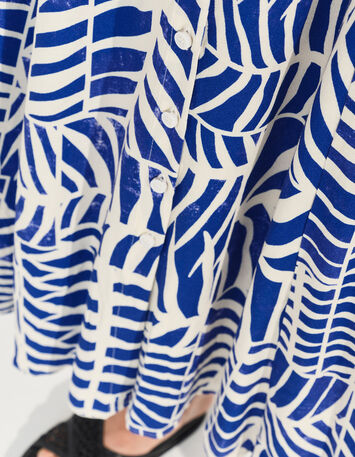 RODA - Robe midi bleue imprim&eacute; patchwork feuilles -4