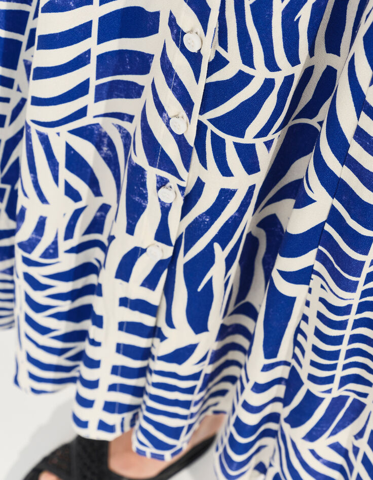 RODA - Robe midi bleue imprim&eacute; patchwork feuilles -4