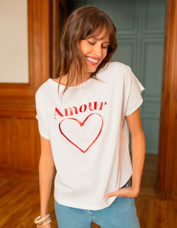 MINOS - T-shirt blanc coton bio visuel cœur et message-1