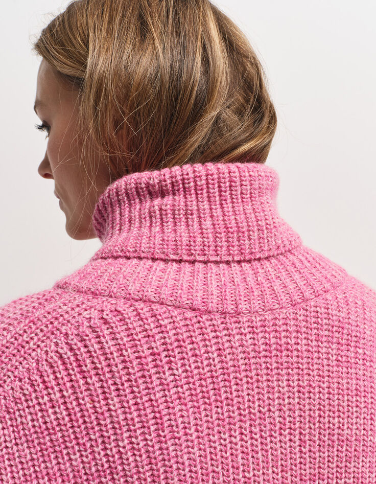 TORINO - Pull col roulé rose tricot fantaisie-5
