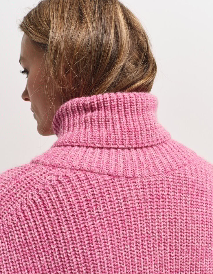 TORINO - Pull col roulé rose tricot fantaisie-5 TORINO - Pull col roulé rose tricot fantaisie-5
