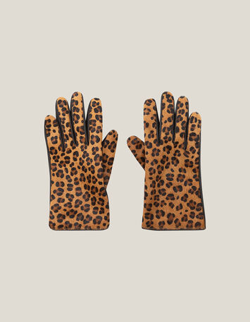 ASTRIO - Gants toffee cuir effet poulain à motif léopard-3