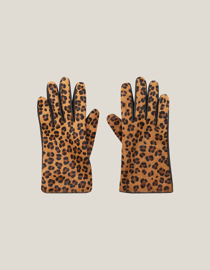 ASTRIO - Gants toffee cuir effet poulain à motif léopard-3