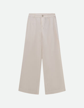 PALATIA - Pantalon blanc bandes dentelle -6