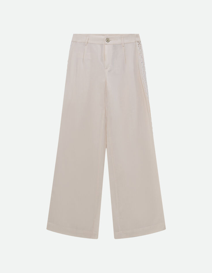 PALATIA - Pantalon blanc bandes dentelle -6