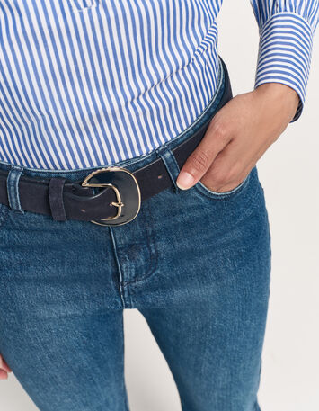 ASHER - Ceinture marine cuir velours boucle métal-1