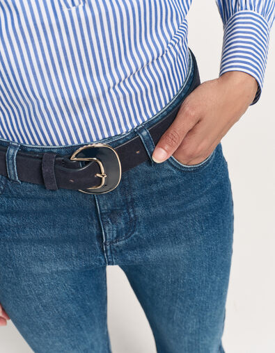 ASHER - Ceinture marine cuir velours boucle métal - One Step