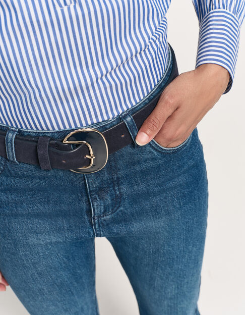 ASHER - Ceinture marine cuir velours boucle métal - One Step