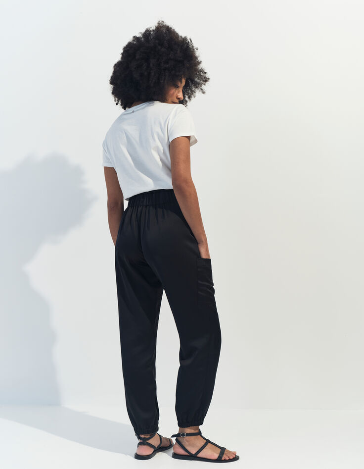PAZIA - Pantalon battle noir satiné -4