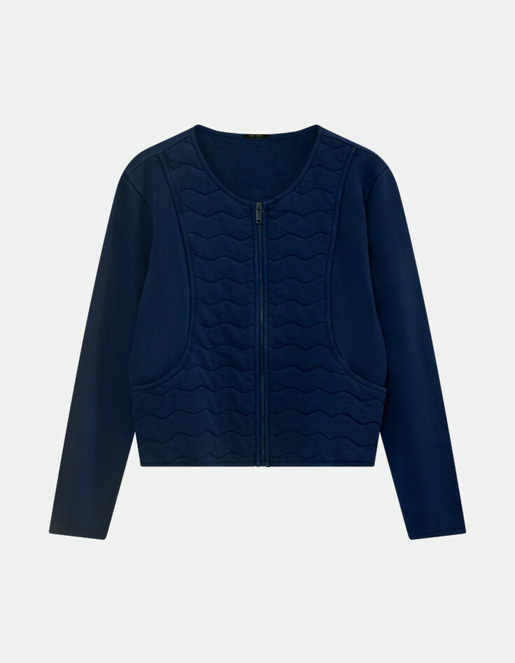 MARINO - Cardigan bleu coton bio zipp&eacute; maille matelass&eacute;e -6