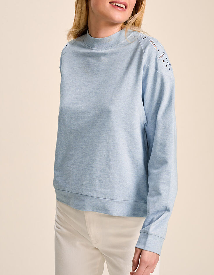MUKKI - Sweat bleu chambray molleton avec broderies-2