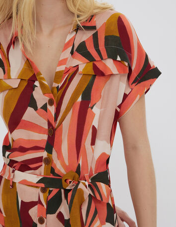 RAMY - Robe chemise midi melon à imprimé arty jungle-3