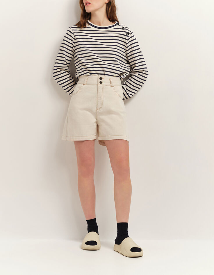MELKER - Sweat marini&egrave;re &eacute;cru ray&eacute; marine-1