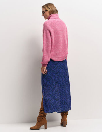 TORINO - Pull col roulé rose tricot fantaisie-3