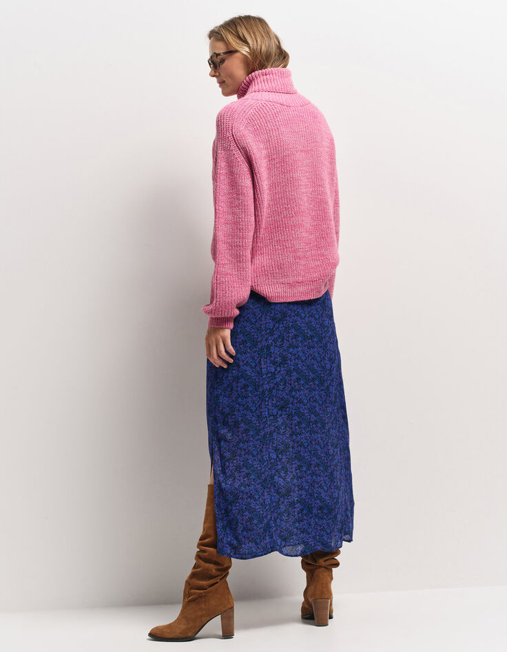 TORINO - Pull col roulé rose tricot fantaisie-3