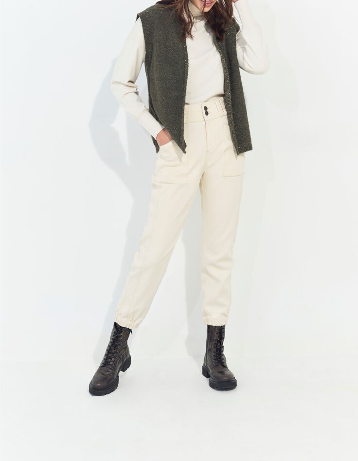 TESSA - Cardigan kaki sans manches tricot lurex-5