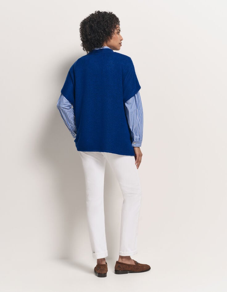 ADA - Poncho bleu tricot boutons côtés-3 ADA - Poncho bleu tricot boutons côtés-3