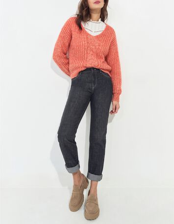 TIAGO - Pull orange tricot r&eacute;versible devant/dos -4