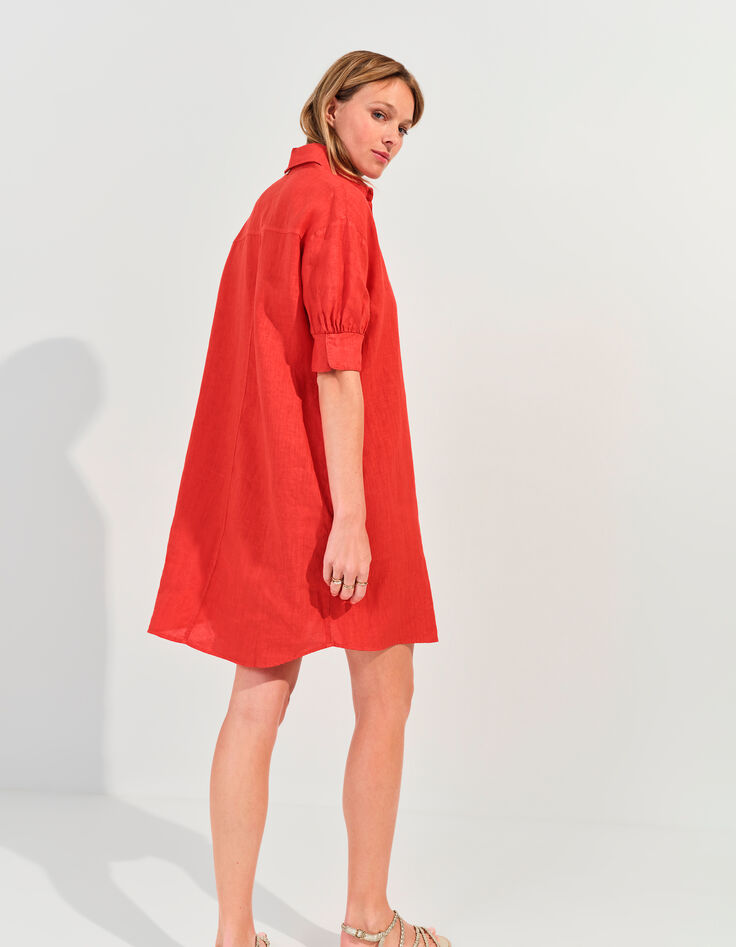 REACH - Robe chemise orange lin certifié surteint-5