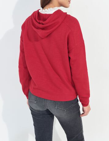 MAORI - Sweat rouge &agrave; capuche visuel danseuse paillet&eacute;e-2