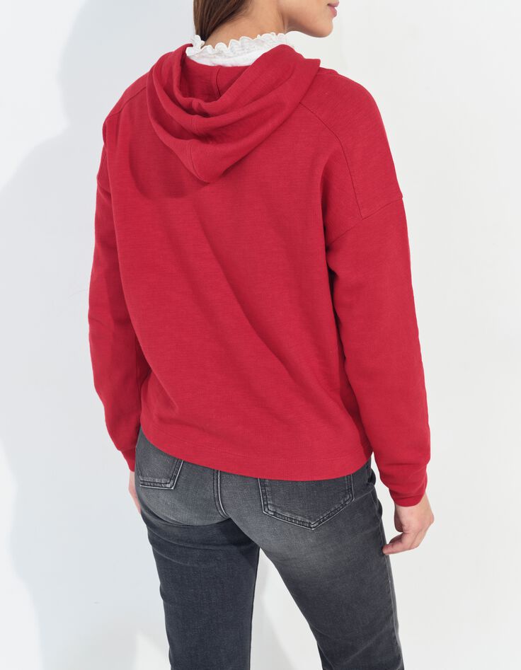 MAORI - Sweat rouge &agrave; capuche visuel danseuse paillet&eacute;e-2