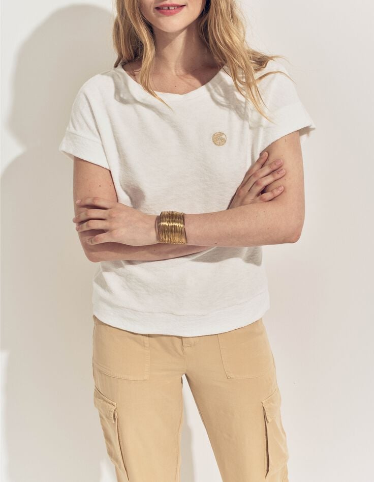 MANILIA- T-shirt blanc &eacute;ponge broderie monogramme-2