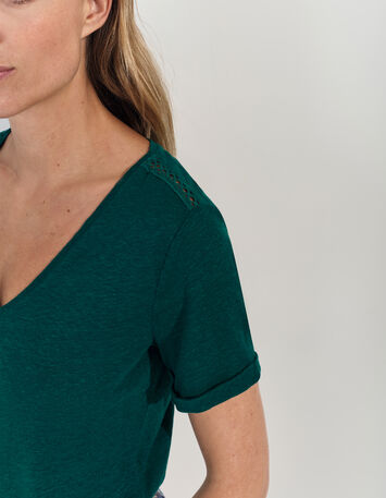 MARINGA - T-shirt vert détails dentelle -4