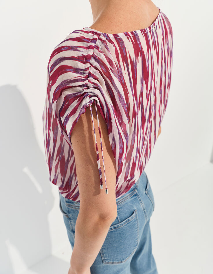 CELINA - Top violet polyester recyclé rayures floues-4