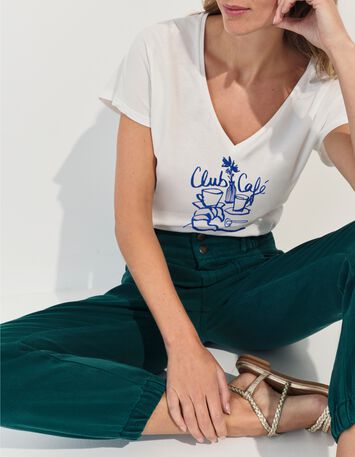 MAGIC- T-shirt blanc coton bio crayonn&eacute; petit-d&eacute;jeuner -1