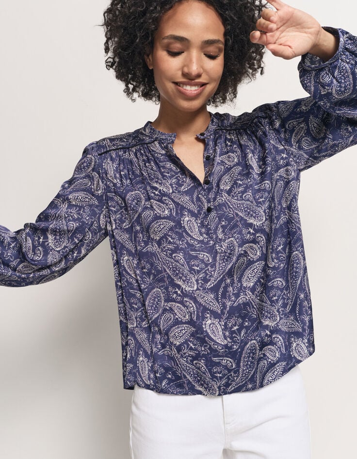 CLUSE - Blouse bleue Lenzing™ Ecovero™ cachemire-1 CLUSE - Blouse bleue Lenzing™ Ecovero™ cachemire-1
