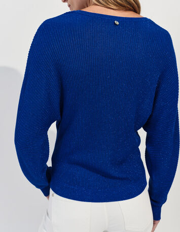 TONY - Pull bleu tricot c&ocirc;tel&eacute; manches chauve-souris -3