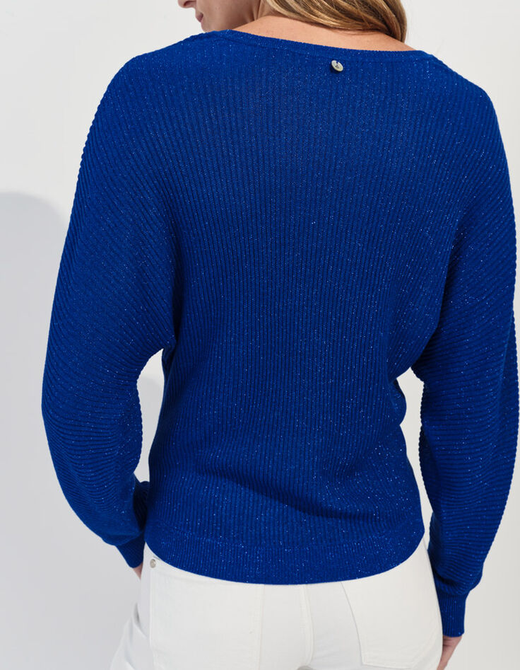 TONY - Pull bleu tricot c&ocirc;tel&eacute; manches chauve-souris -3