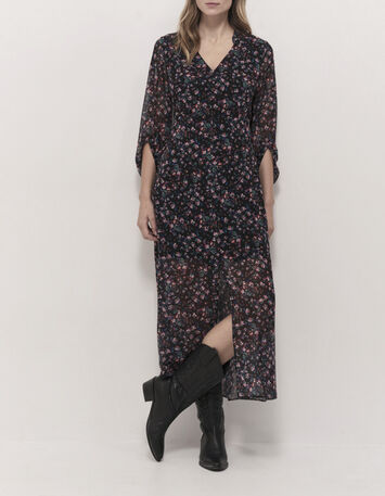 ROMEA - Robe longue noire &agrave; imprim&eacute; jardin nocturne-4