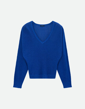 TONY - Pull bleu tricot côtelé manches chauve-souris -5