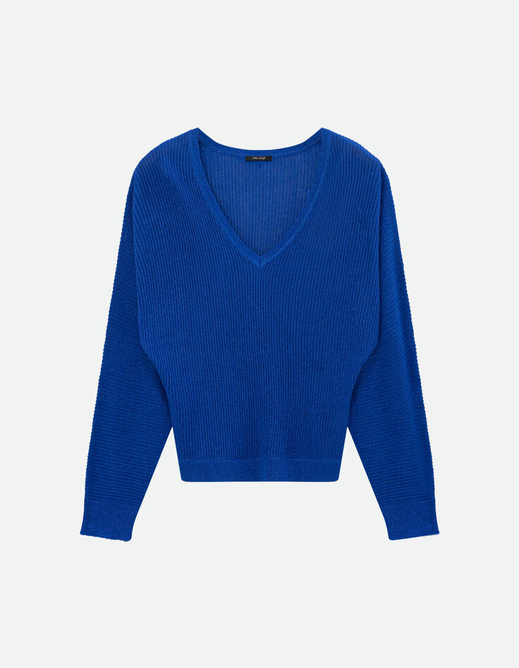 TONY - Pull bleu tricot côtelé manches chauve-souris -5