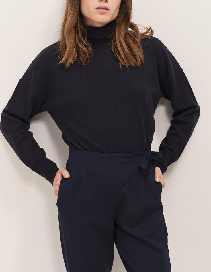 PARROT - Pantalon tapered  marine &agrave; motif rayures-5