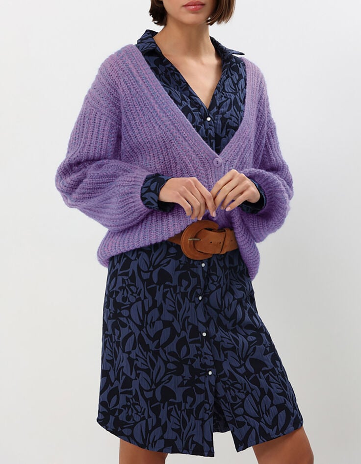 THILO - Cardigan améthyste tricot fantaisie-1 THILO - Cardigan améthyste tricot fantaisie-1