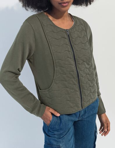 MARINO - Cardigan kaki coton bio zipp&eacute; maille matelass&eacute;e  - One Step