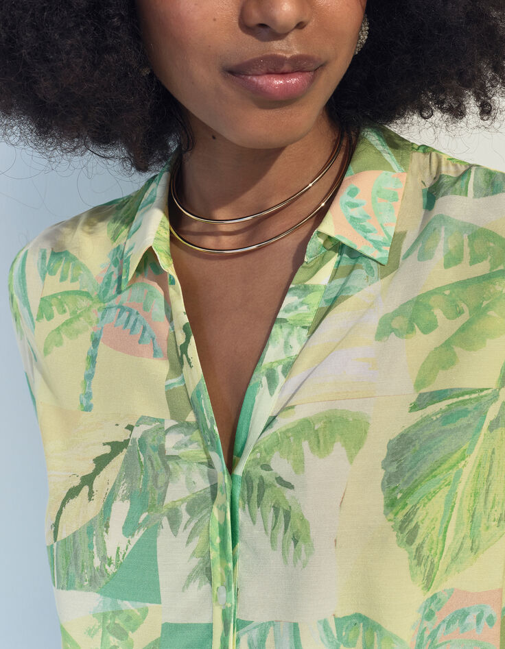 CROSS - Chemise verte imprimé oasis aquarellé -3