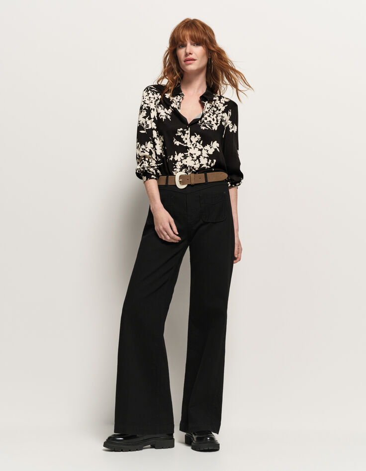 COMO - Chemise noire imprimé feuillage d'hiver-2 COMO - Chemise noire imprimé feuillage d'hiver-2