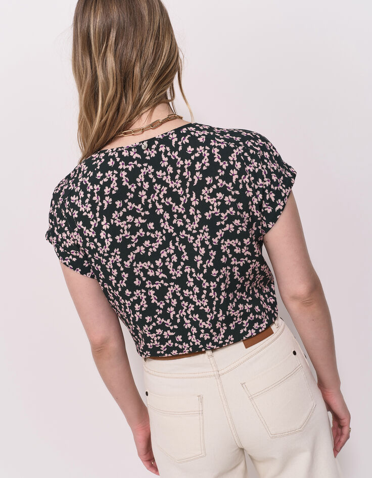 CESARIA - Top vert imprimé minimaliste floral-3