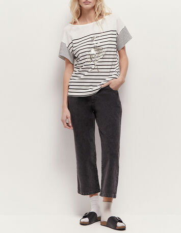 LE CHRISSY - Jean droit medium grey 7/8ème denim waterless-1