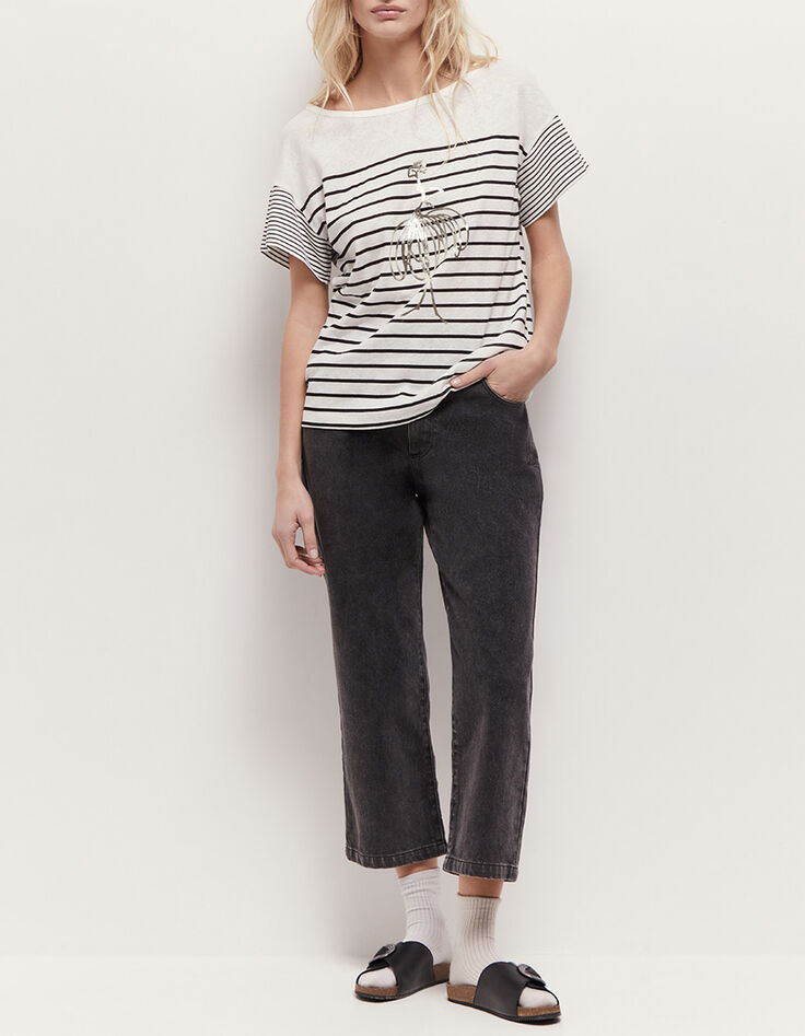 LE CHRISSY - Jean droit medium grey 7/8ème denim waterless-1