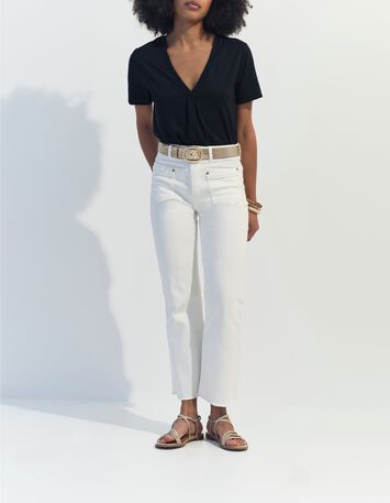 MARCIA - T-shirt noir encolure V maille iris&eacute;e -7