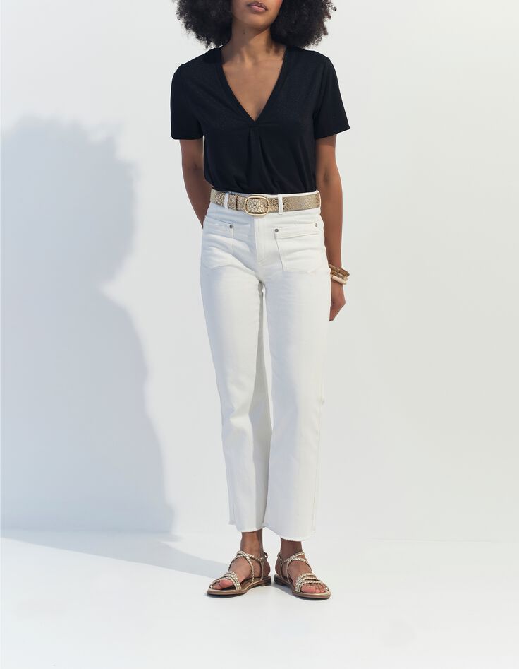 MARCIA - T-shirt noir encolure V maille iris&eacute;e -7