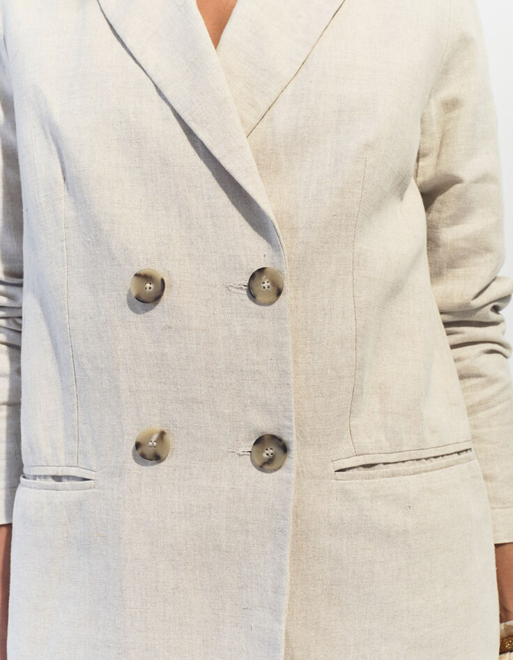 VITORIA - Veste de costume beige chin&eacute; en lin et coton -4